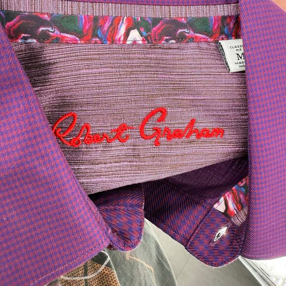 Robert Graham Woven Button Front Long Sleeve Shirt Hearst Houndstooth Berry M - Picture 5 of 10